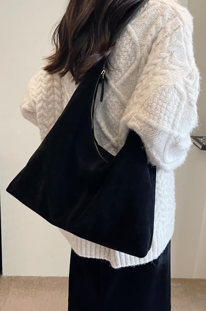 Bagkeak Slouchy Suede Shoulder Bags For Women Underarm Bag Womens Tote Bag Work Purses Crescent Bag Suede Handbag Travel Winter Fall - Image 2
